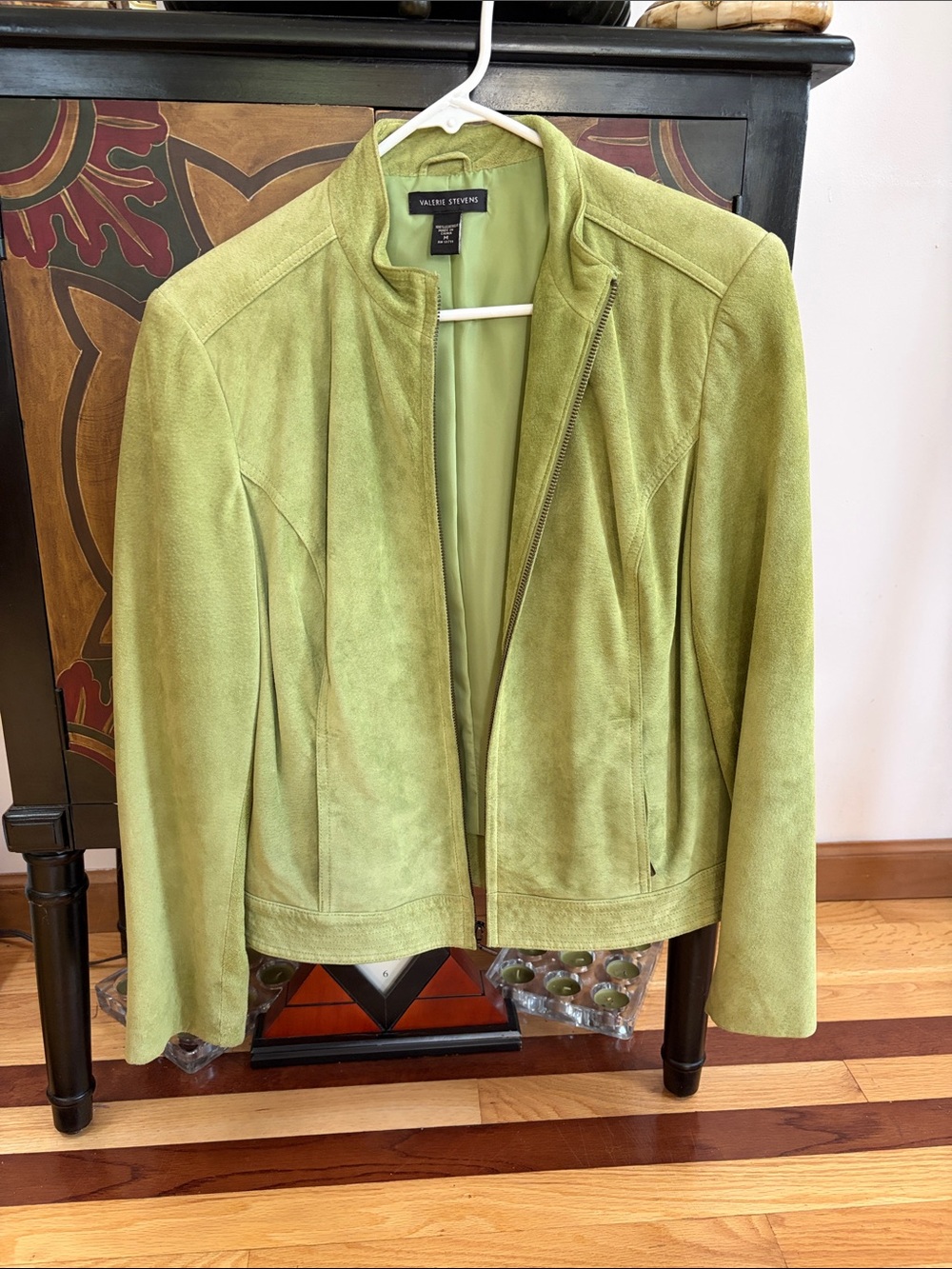 Valerie Stevens Lime Green Suede Zip-Front Jacket